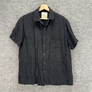 Jasso Elba Shirt Men L Large Black Button Up Collared Short SLeeve Silk Pockets